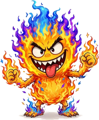 Cinder, Fire Baby Saboteur with blue and purple flame tips